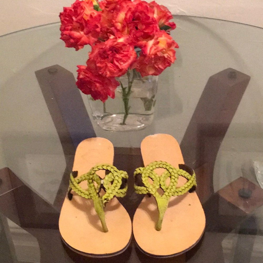 Ecote lime green leather braided sandal 7